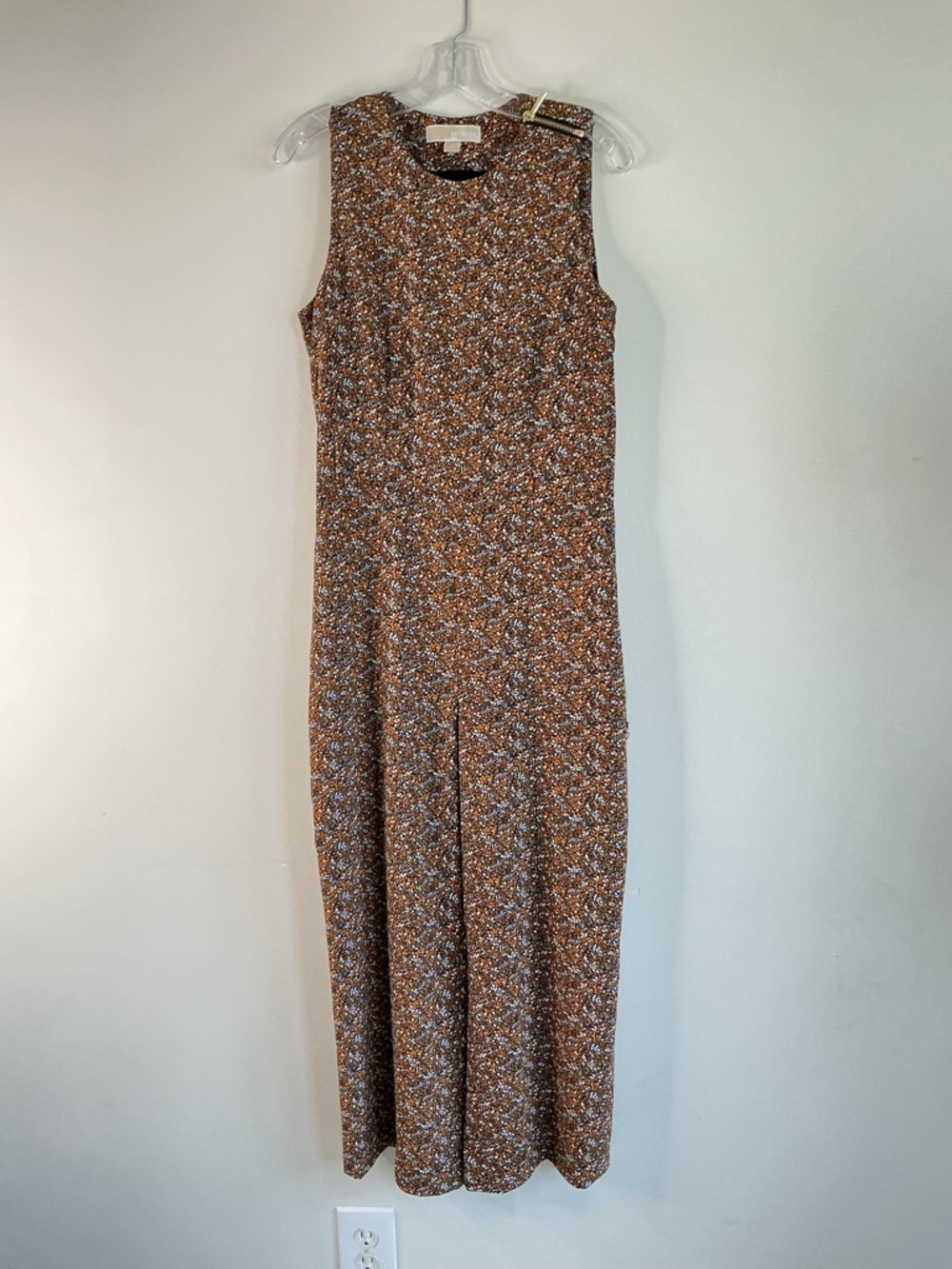 Michael Kors Floral Sleeveless Culotte Jumpsuit Brown Orange Size 8 w pockets - Picture 2 of 9